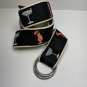 CK Laing Embroidery Fruit & Mermaid Cocktail D Ring Belt Sz Medium